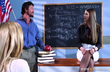 Грудастые училки Alexis Fawx и Brooklyn Chase мутят групповуху в кабинете